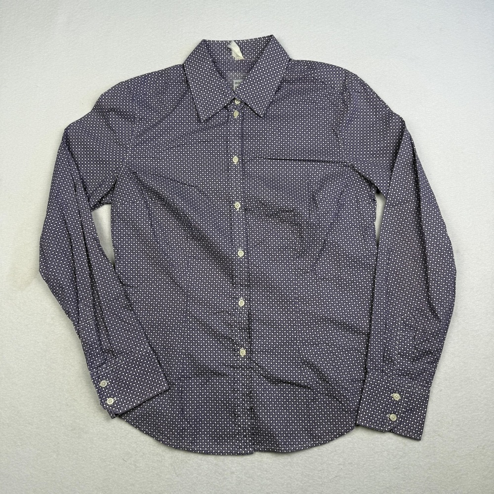 0039 Italy Shirt Womens Large Geometric Print Button Up Cotton Long Sleeve